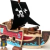 QPACK - BATEAU PIRATE EN BOIS AVEC PIÈCES DE JEU, 31 PIÈCES