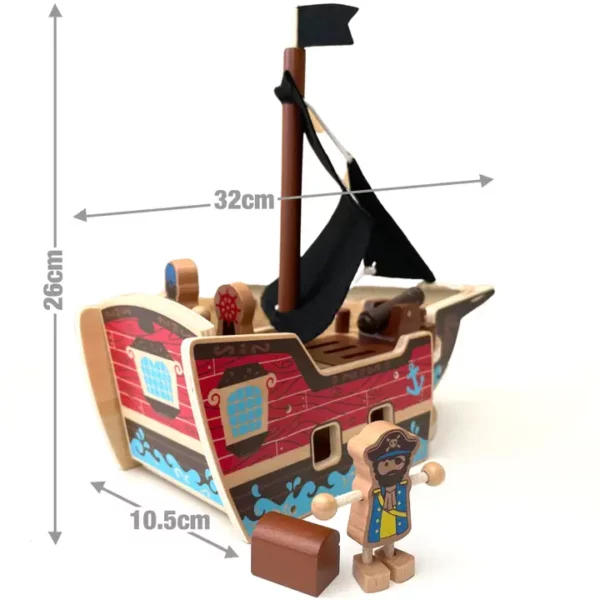 QPACK - BATEAU PIRATE EN BOIS AVEC PIÈCES DE JEU, 31 PIÈCES